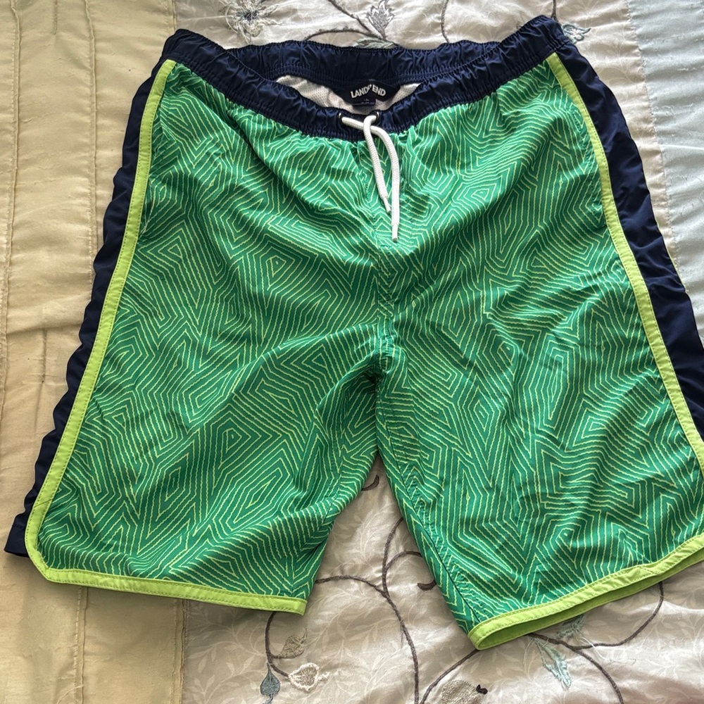 Lands' End Vibrant Green and Navy Swim Shorts